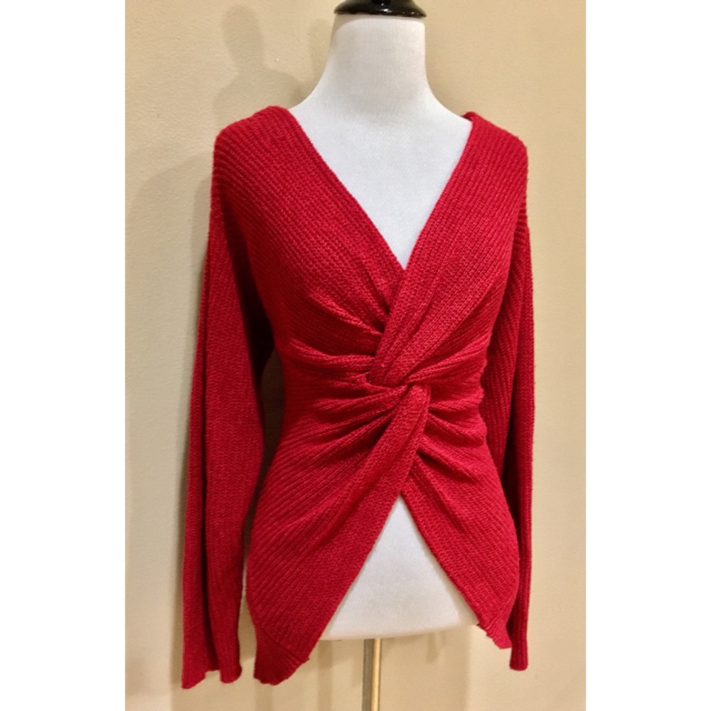 Soft Twisted Knot Front Red Knit Sweater or Jumper